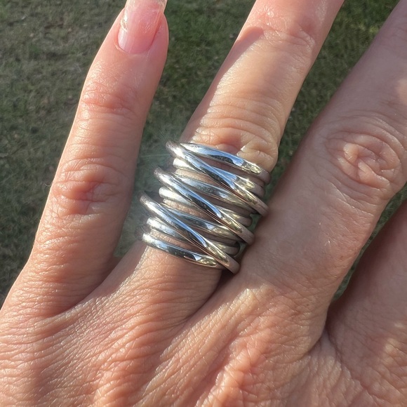 None Jewelry - Modern Silver-tone Wide Band Coil Wrap Ring